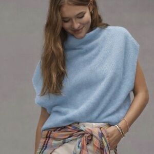 Anthropologie Blue The Enza Cashmere Poncho Sweater Vest Medium 23752